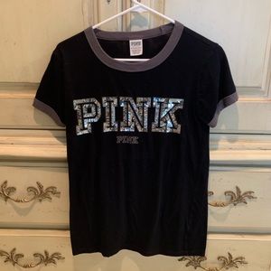 PINK black and silver sequin t shirt